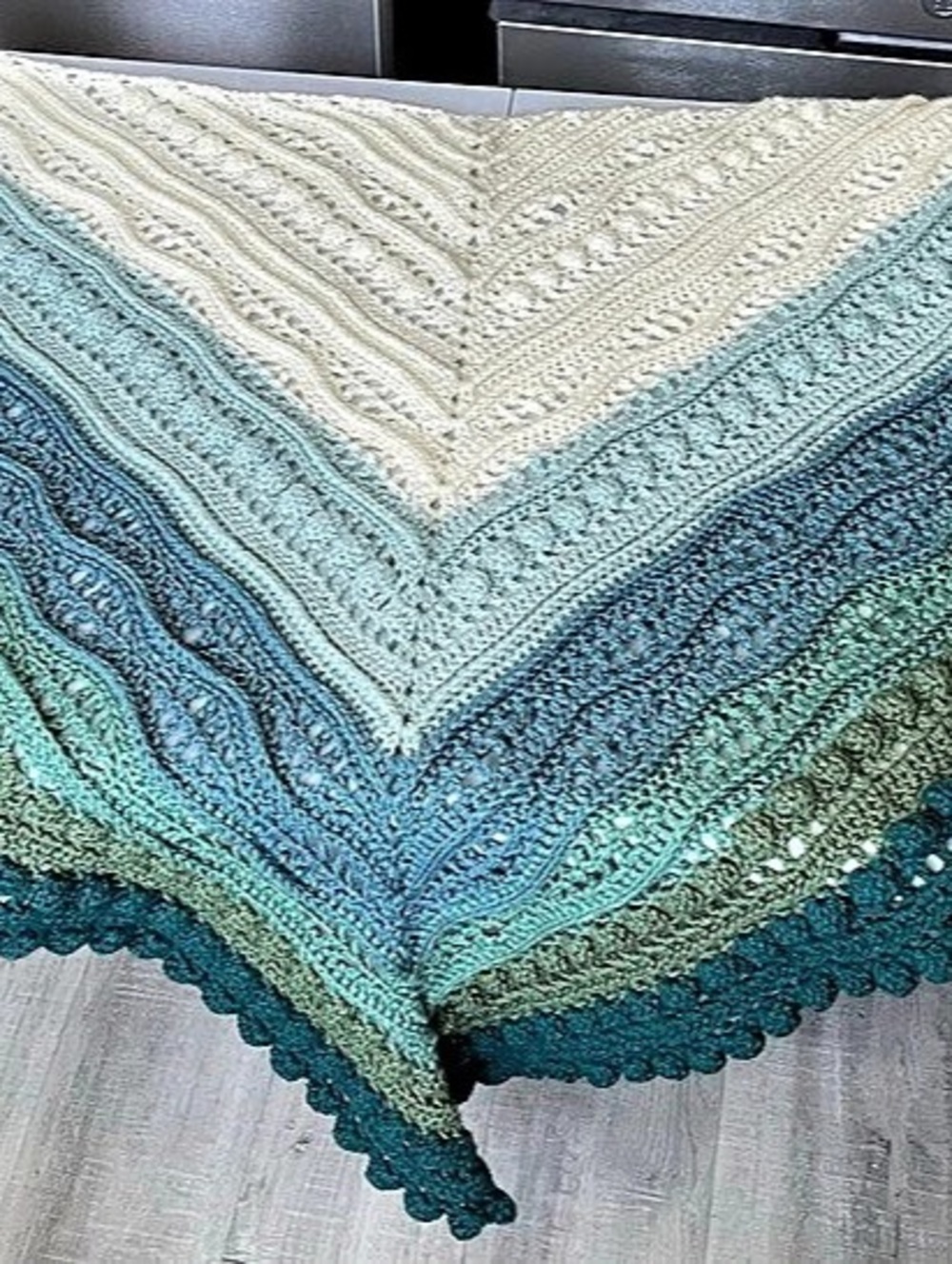 Handmade Crochet Shawl in Blue & Green Like New